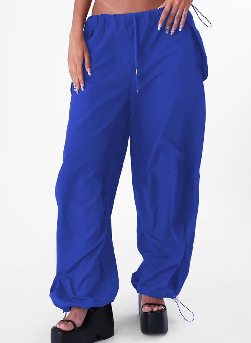 ONIRIKE Women's Parachute Pants Drawstring Elastic Waist Sweatpants Loose Baggy Y2K Cargo Pants T... | Amazon (US)