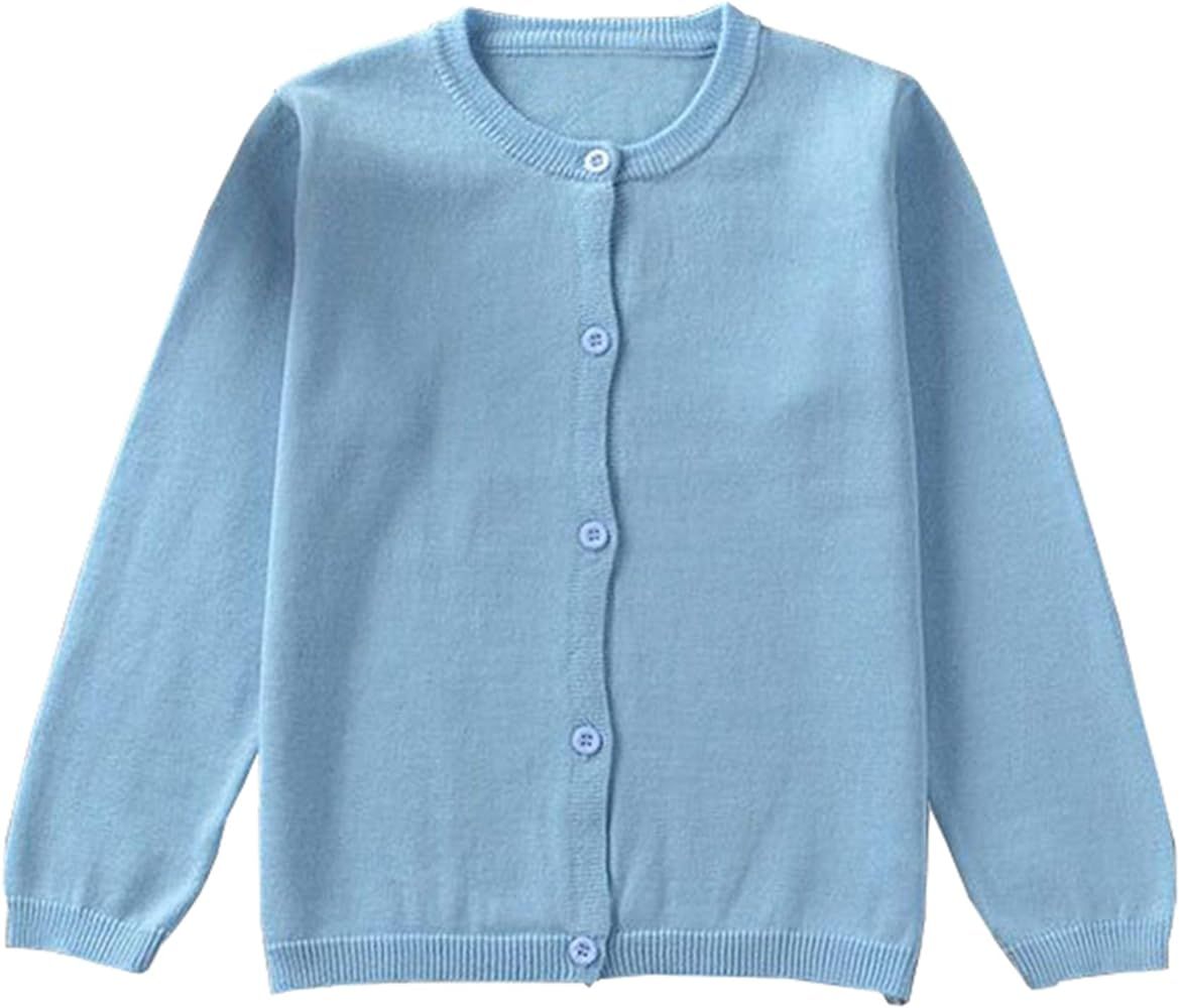 GSVIBK Baby Girls Cotton Cardigan Long Sleeve Kid Button Sweater Girl Crew Neck Cardigans Uniform... | Amazon (US)