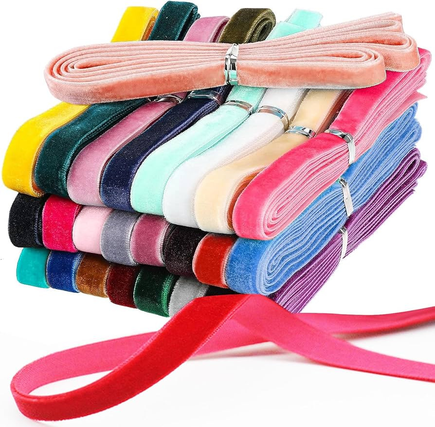 Velvet Ribbon 3/8 Inch - 30 Colors 60 Yards Black Red White Green Blue Orange Gray Purple Brown V... | Amazon (US)