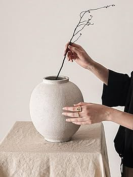 Large White Ceramic Vase - 9.8 Inch Rustic Farmhouse Vase for Home Decor, Minimalist Tall Vases f... | Amazon (US)