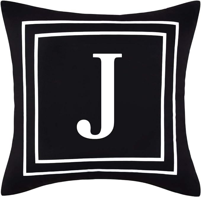 ASPMIZ Throw Pillow Covers English Alphabet J Pillow Covers, Initial Pillowcases Black Letter Thr... | Amazon (US)