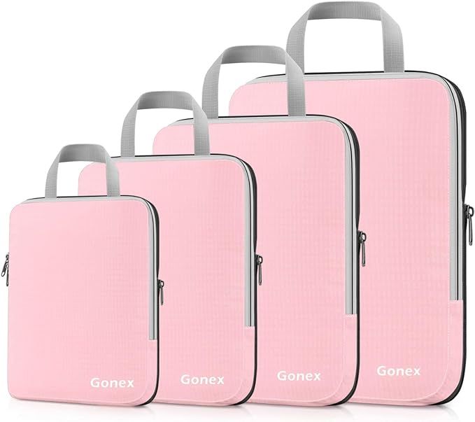 Gonex Compression Packing Cubes, 4pcs Expandable Storage Travel Luggage Bags Organizers (Pink) | Amazon (US)