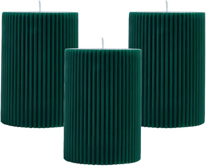 3-Pack Christmas Candle Green Ribbed Pillar Candles Unscented, 2.75x4 Inches Dark Green Candles H... | Amazon (US)