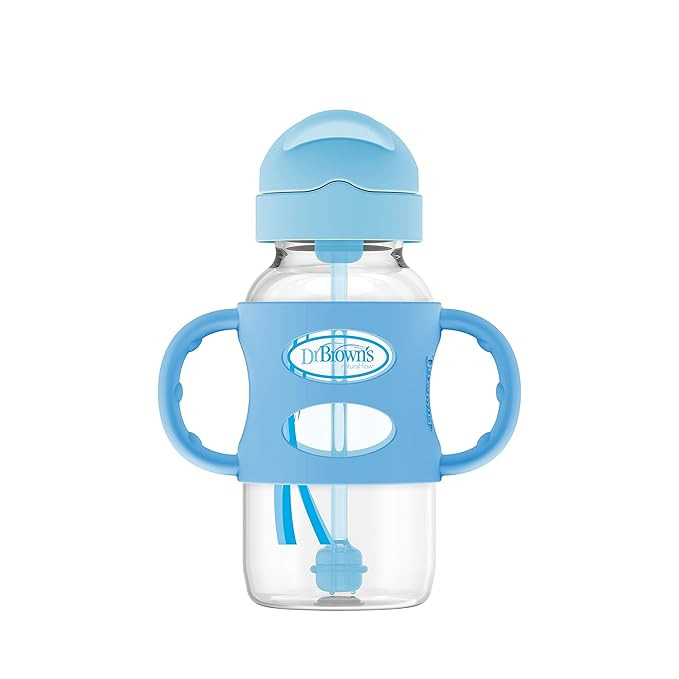 Dr. Brown's Wide-Neck Sippy Straw Bottle with Handles, Blue, 9 Ounce | Amazon (US)