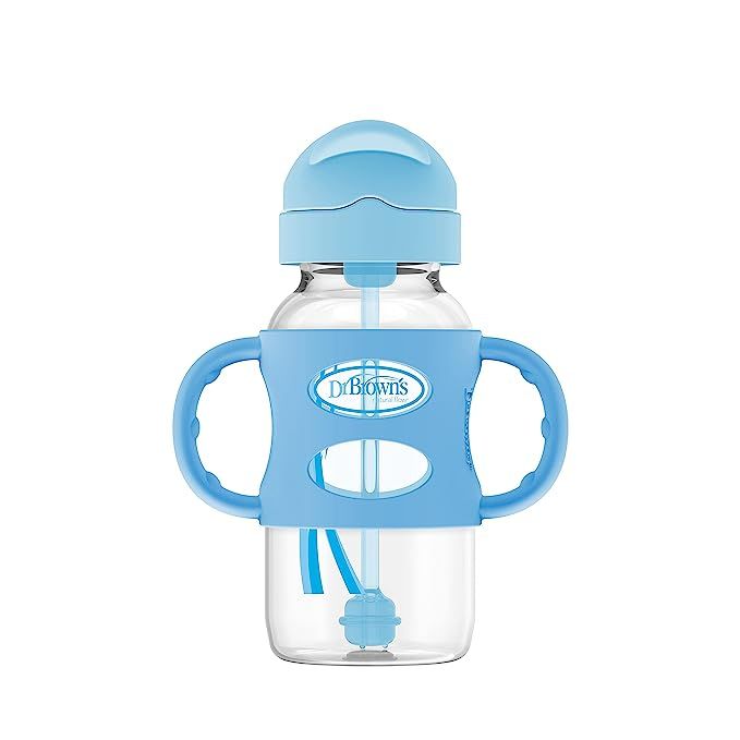 Dr. Brown's Wide-Neck Sippy Straw Bottle with Handles, Blue, 9 Ounce | Amazon (US)
