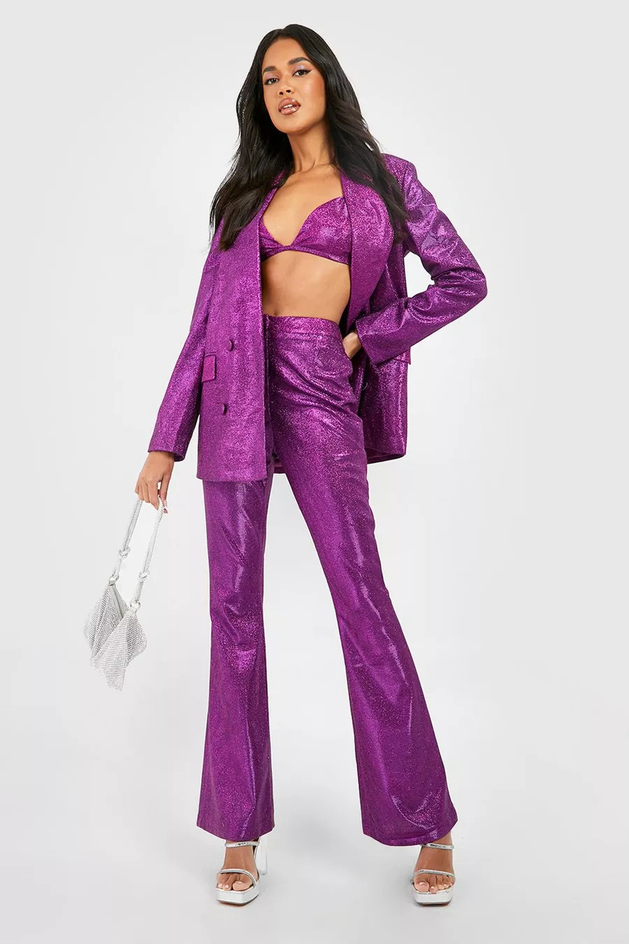 Glitter Flared Leg Dress Pants | Boohoo.com (US & CA)