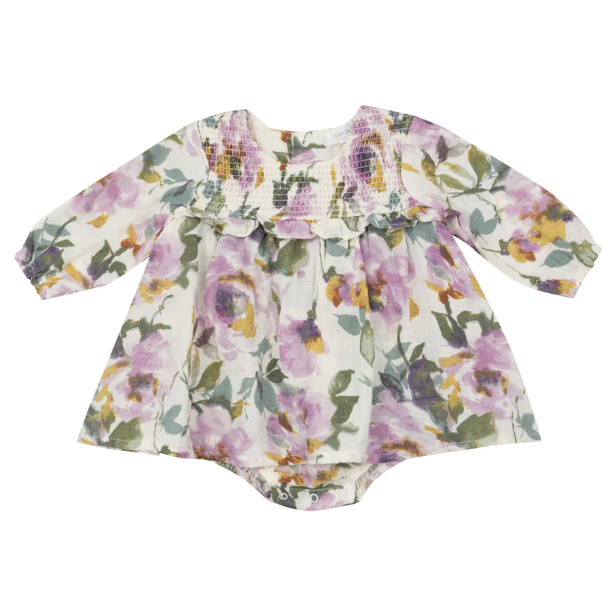 Long Sleeve Smocked Ruffle Bubble w/ Skirt, Watercolor Rose | SpearmintLOVE