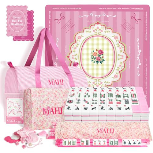 Complete American Mahjong Set with 166 Tiles, Quiet Mahjong Mat, 4 Racks with Pushers, Dice, Chips, Storage Bags & Instruction, Portable Mahjong Game for Travel, Family Game Night & Gifts(Garden) | Amazon (US)