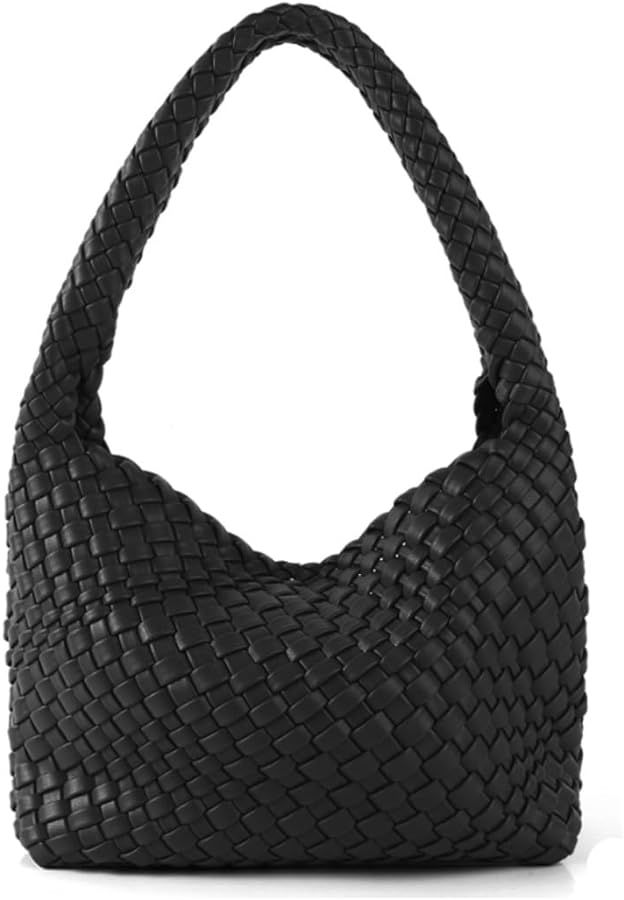 Woven Handbag for Woman Vegan Leather Hand Woven Shoulderbag and Purse Small Fashion Shopper Bag | Amazon (US)