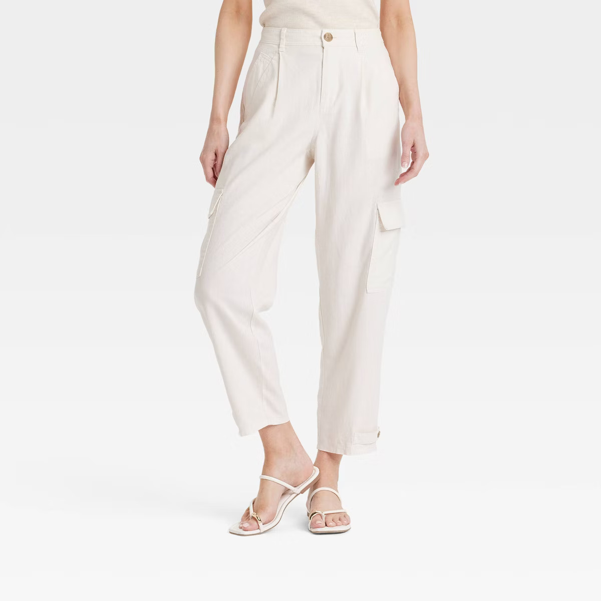 Women's High-Rise Straight Leg Linen Cargo Pants - A New Day™ Cream 12 | Target