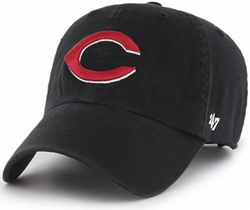 47 Brand MLB Alternate Color Primary Logo Clean Up Adjustable Baseball Cap Hat, Adult One Size Fits All - Cincinnati Reds Black | Amazon (US)