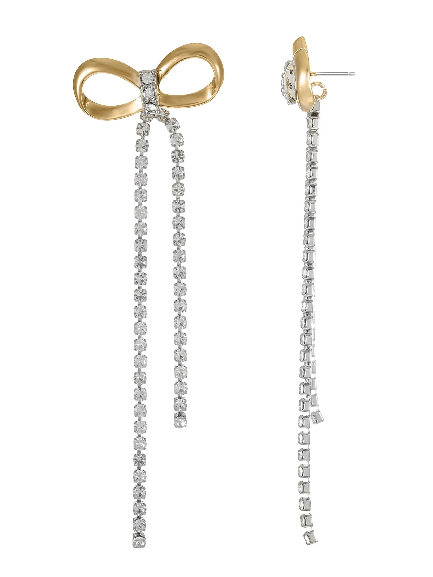 Time and Tru Mixed Metal Crystal Bow Earrings, 1 Pair | Walmart (US)