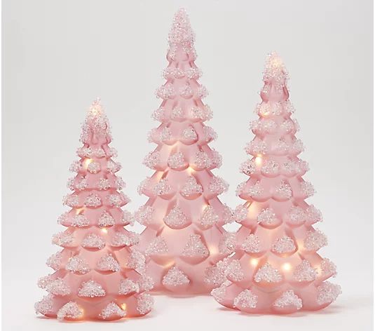 Set of 3 Illuminated Glass Trees w/ Beaded Boughs by Valerie - QVC.com | QVC