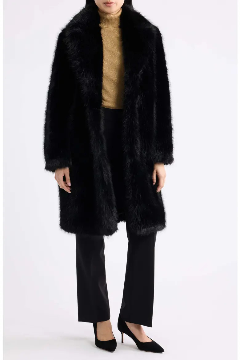 Anne Klein Faux Fur Coat in Anne Black at Nordstrom, Size X-Small | Nordstrom