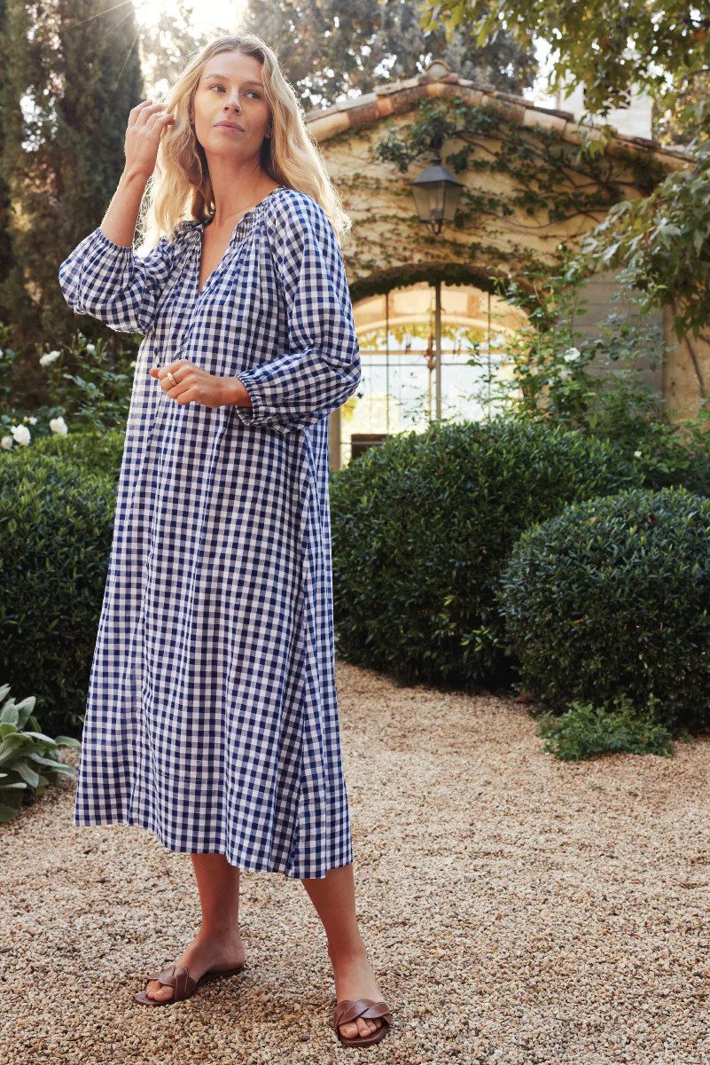 Hammock Midi Dress in Navy Gingham | Lake Pajamas