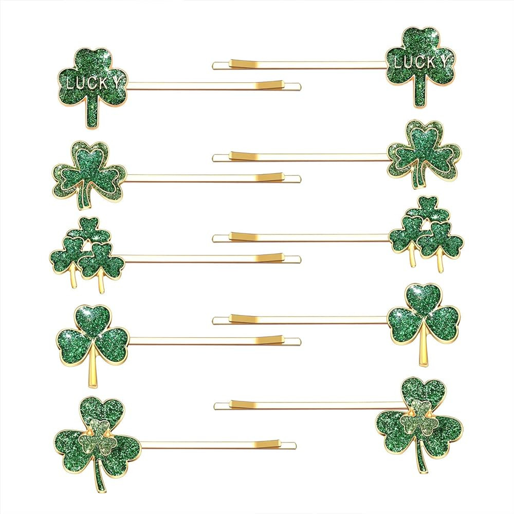 10PCS St.Patrick's Day Shamrock Hair Clips Glitter Green Leaf Hairpins Funny Irish Green Lucky Cl... | Amazon (CA)