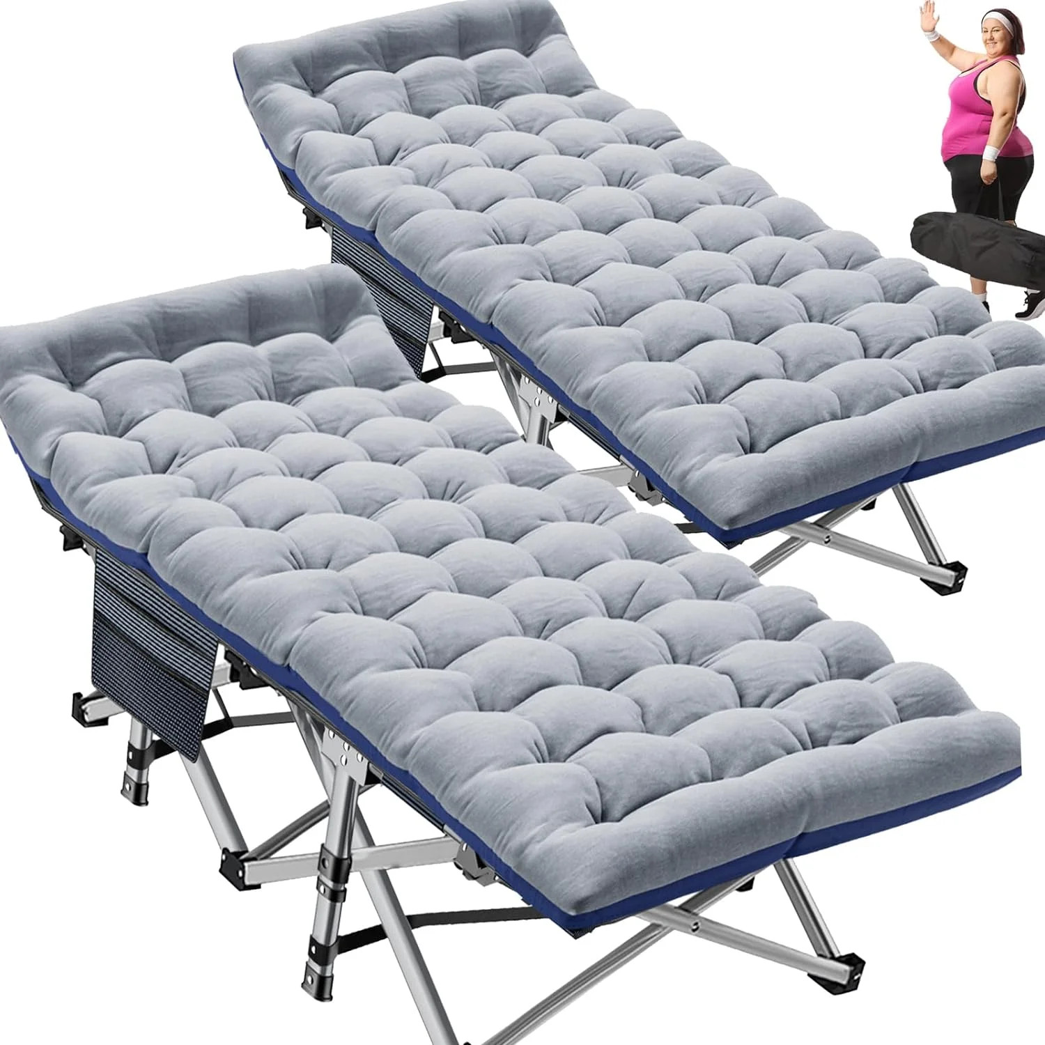 Slsy 2 Pack Folding Bed Cot with 3.3 Inch 2 Sided Mattress, 75"* 28" Folding Camping Cots with Ca... | Walmart (US)