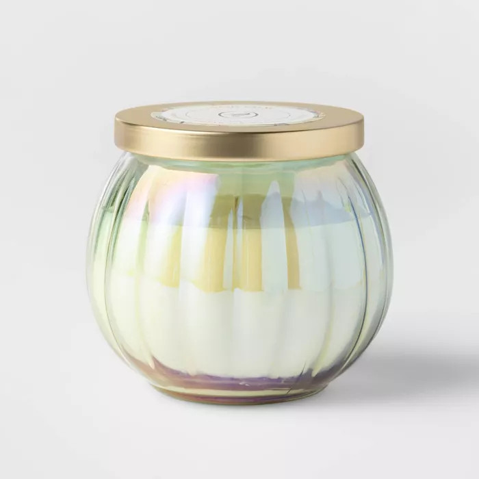 14oz Lidded Green Depression Glass Jar Oasis Palm Candle - Opalhouse™ | Target