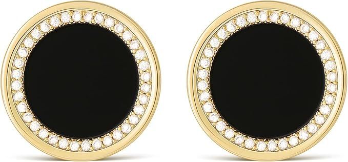 MESOVOR Black Round Stud Earrings for Women, 18K Gold Plated Classic Imitation Fritillaria Earrin... | Amazon (US)