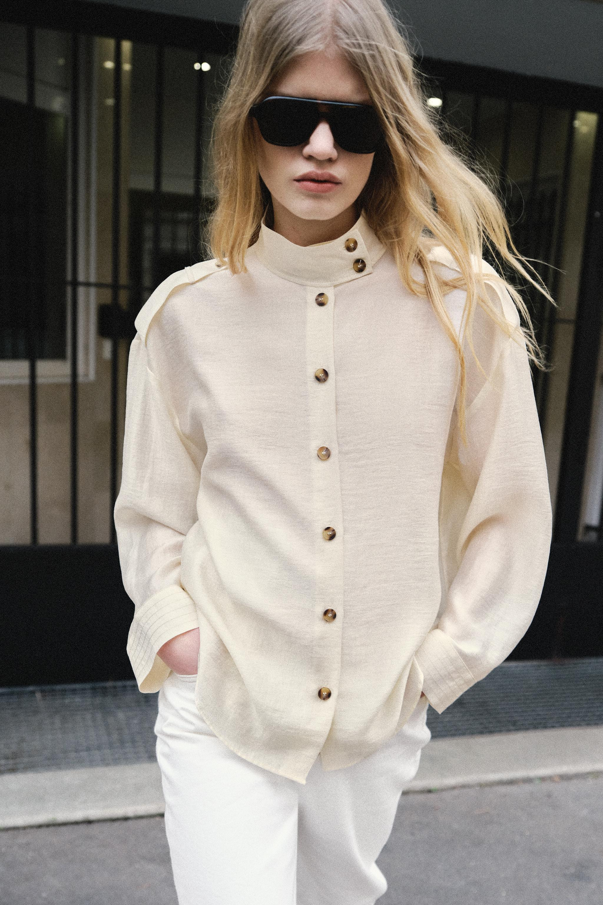 FLOWY HIGH COLLAR SHIRT | Zara US