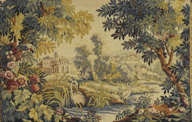 Stunning Vintage French Verdure Woven Tapestry Wall Hanging, Chateau & Birds | Etsy (US)