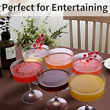 11oz Large Vintage Coupe Glasses Set of 6,Ribbed Cocktail Glasses,Classic Espresso Martini Glasse... | Amazon (US)