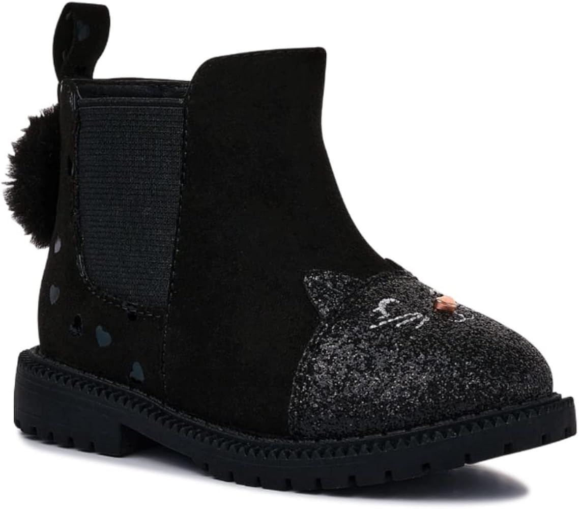 Wonder Nation Toddler Girl's Kitty Cat Critter Black Chelsea Boots | Amazon (US)