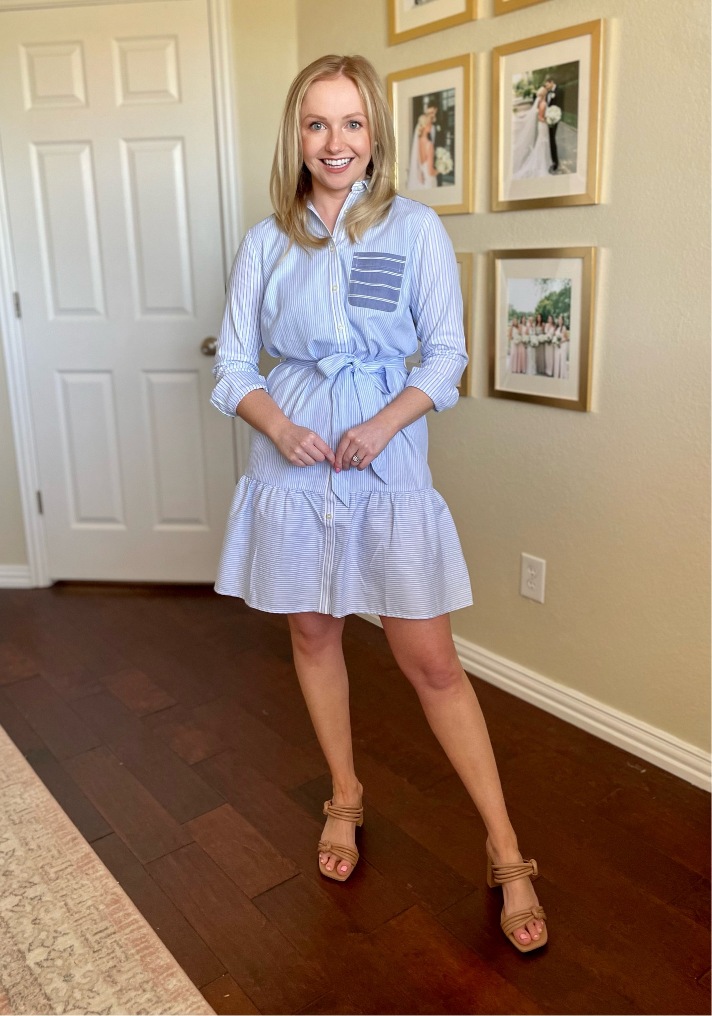 Wearing an XSP | shirt dress, blue dress, work dress, Easter dress, spring dress, pinstripe dress 

#LTKstyletip #LTKFind #LTKSeasonal