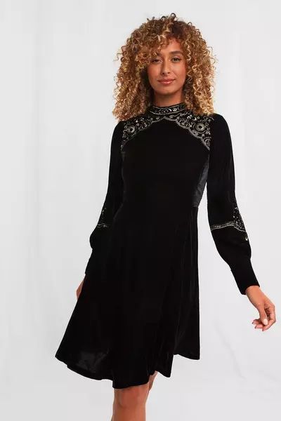 Luna Embroidered Velvet Dress | Debenhams UK