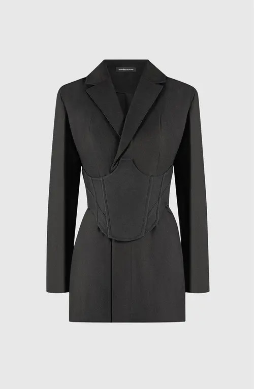 Manière De Voir Tailored Blazer Dress with Reversible Corset in Black at Nordstrom, Size 12 | Nordstrom