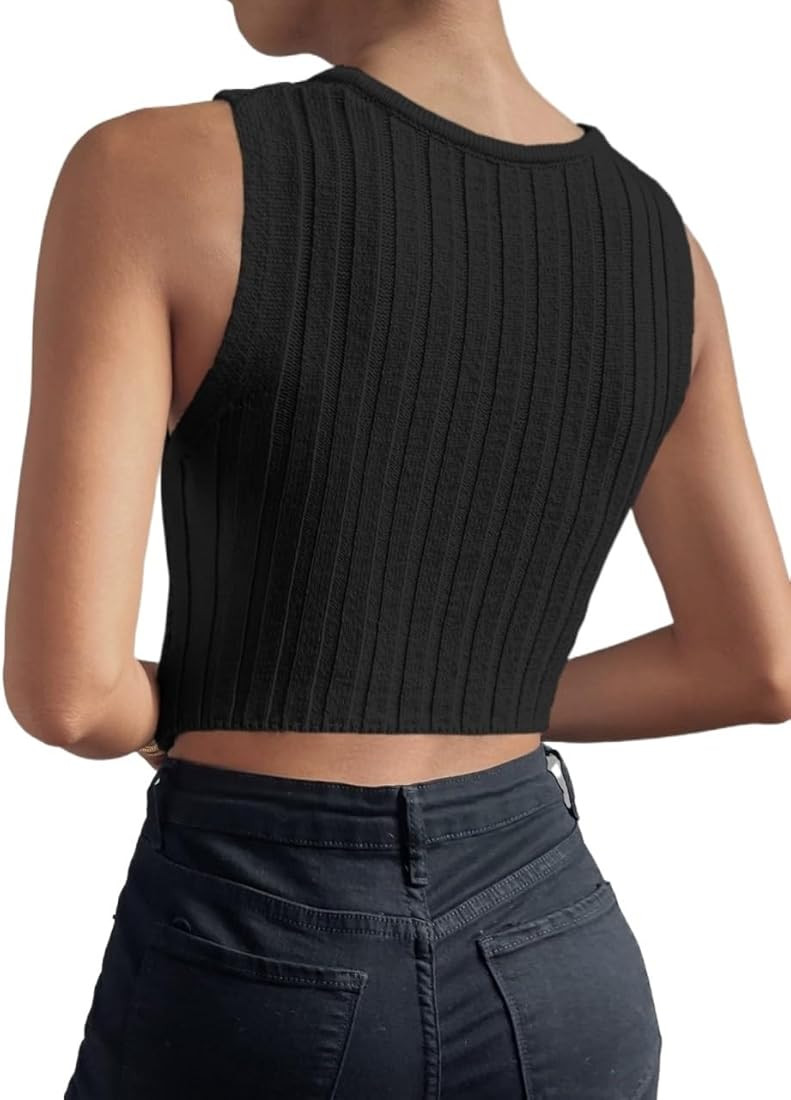 Women's Sweater Vest 1pc Crossover Crop Knit Top Sleeveless Casual Knit Vest Tank Tops | Amazon (UK)