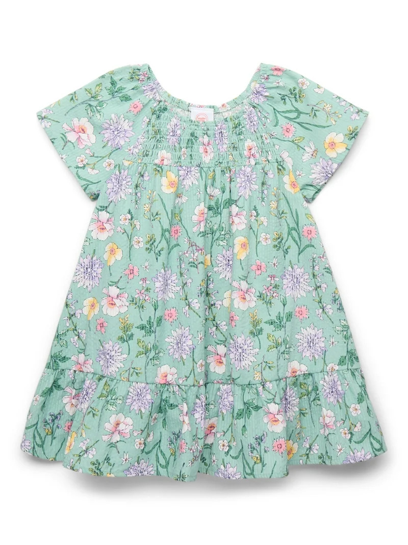 Wonder Nation Toddler Girls' Cotton Ruffle Floral Dress with Short Sleeves, Sizes 12M-5T | Walmart (US)