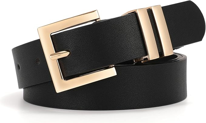 SANSTHS Women's Leather Belt for Jeans Pants Dresses Fashion Ladies Belt Square Gold/Silver Buckl... | Amazon (US)
