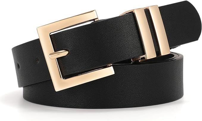 SANSTHS Women's Leather Belt for Jeans Pants Dresses Fashion Ladies Belt Square Gold/Silver Buckl... | Amazon (US)