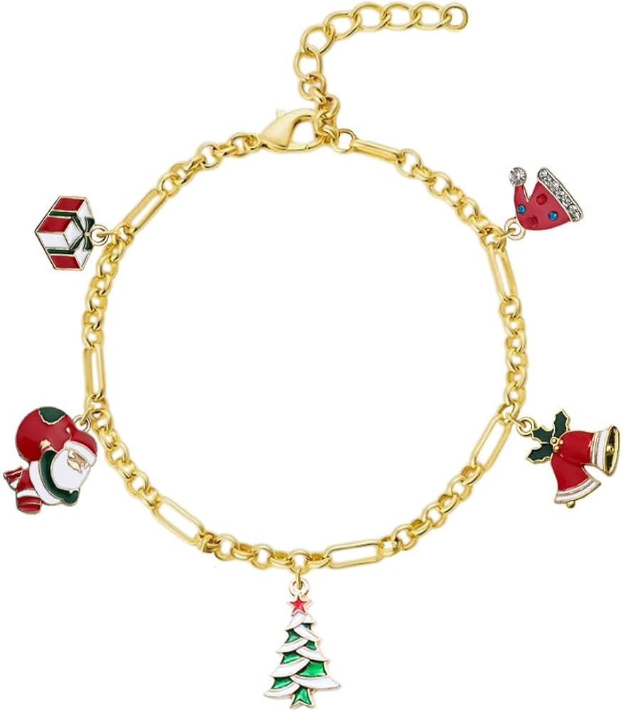 Christmas Holiday Charms Adjustable Bracelet with 14K Gold Chain for Christmas Gift | Amazon (US)