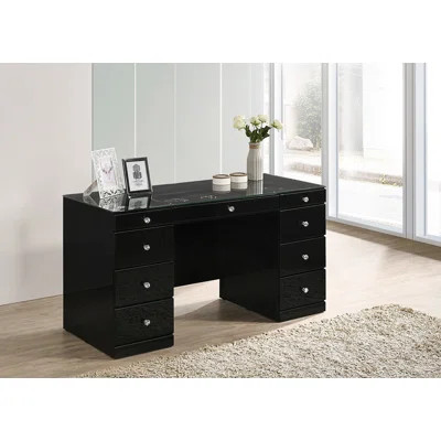1Pc Glass Top Glam Makeup Vanity Table With 9 Drawers | Wayfair North America