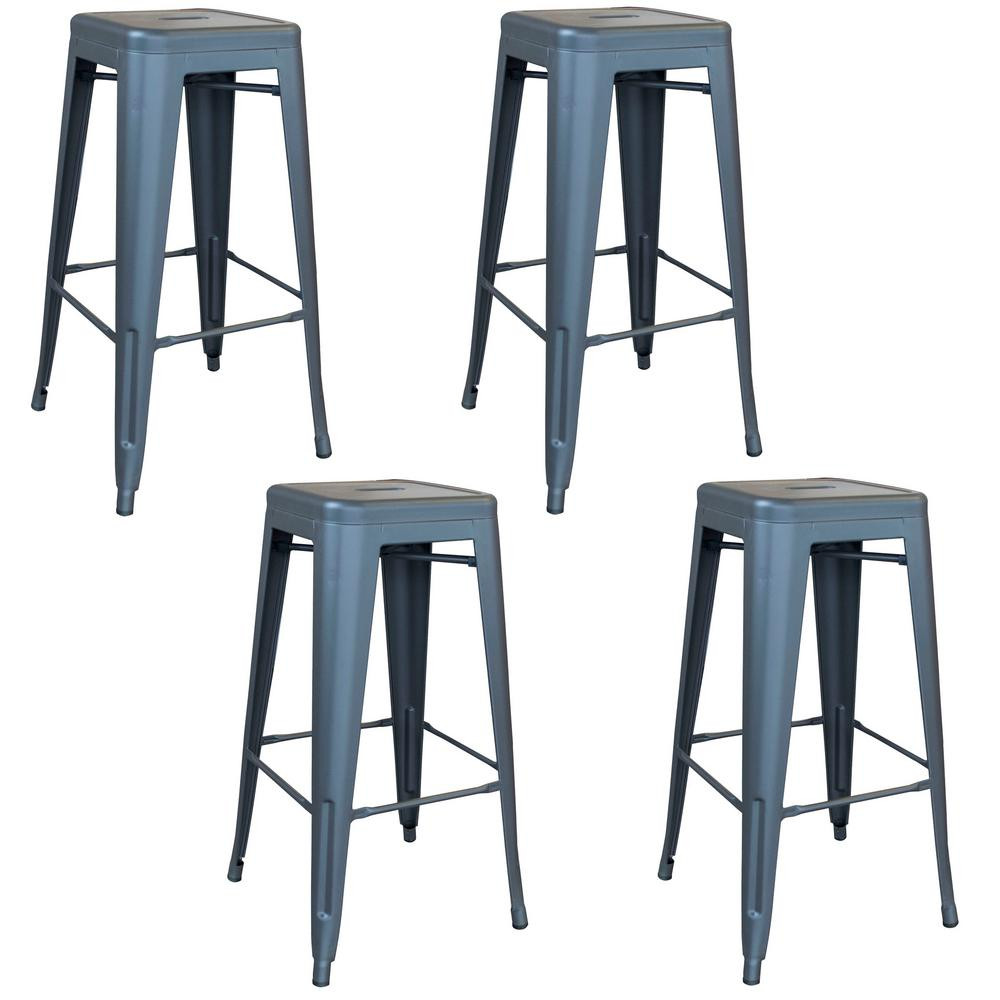 AmeriHome Loft Series 30 in. Gunmetal Indoor/Outdoor Stackable Anti-Rust Coated Metal Bar Stool (Set | The Home Depot