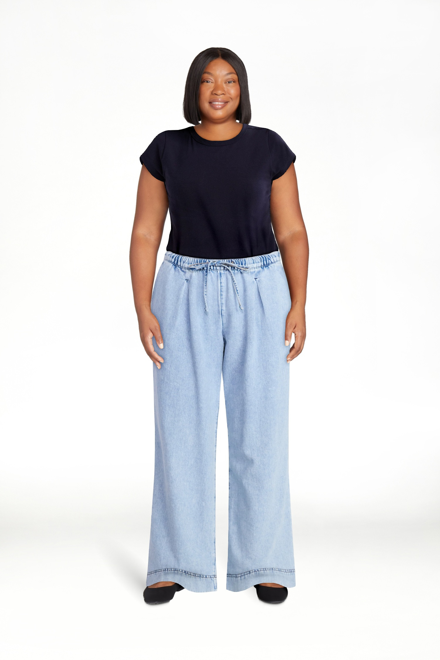 Free Assembly Women's and Women's Plus Loose Fitting Wide Leg Jeans with Adjustable Tie Waist, 29... | Walmart (US)