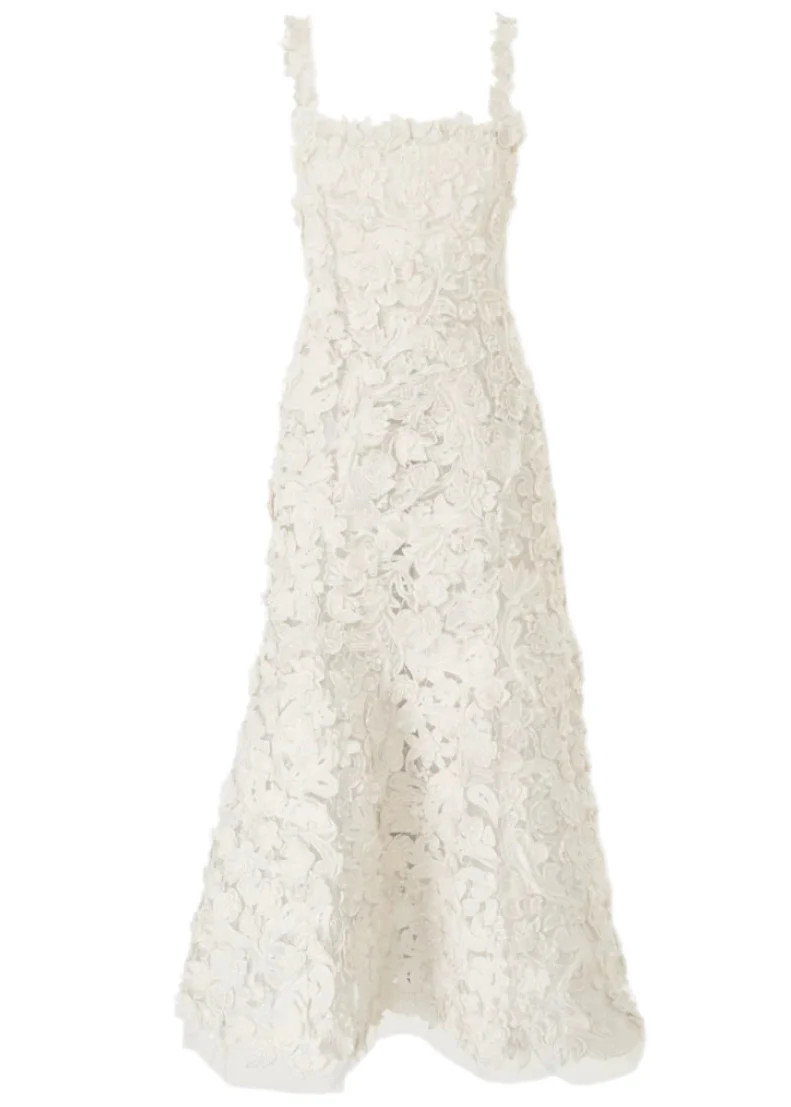 Embroidered Trumpet Midi Dress | Over The Moon