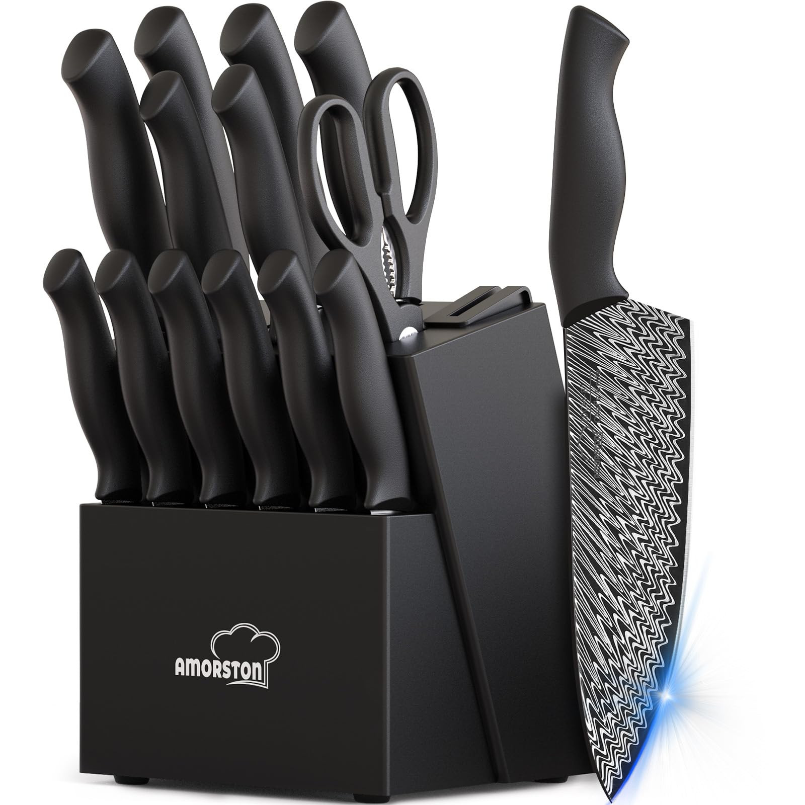 Knife Set, 15 Pieces Kitchen Knife Set with Built in Knife Sharpener Block | Amazon (US)