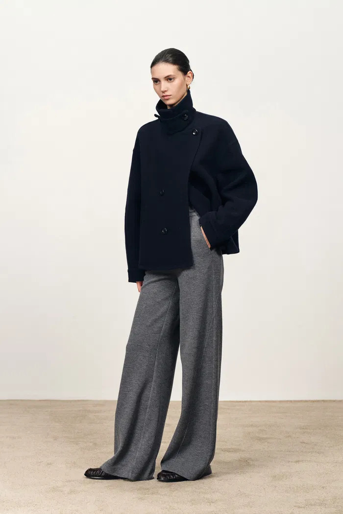 Trevor Midnight Blue Poncho Coat in Merino Wool Tweed | Fabrique
