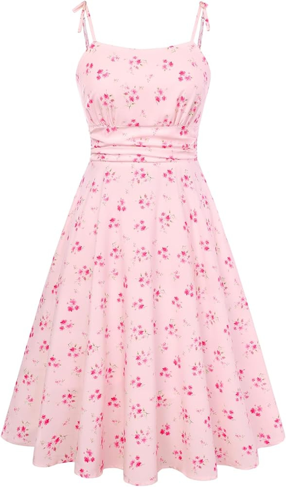 Belle Poque 2026 Summer Dress for Women Spaghetti Strap Flowy Midi Beach Sundress Vintage Wedding... | Amazon (US)