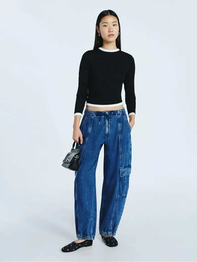 Scoop Women\u2019s Double Layer Rib Tee with Long Sleeves, Sizes XS-XXL | Walmart (US)