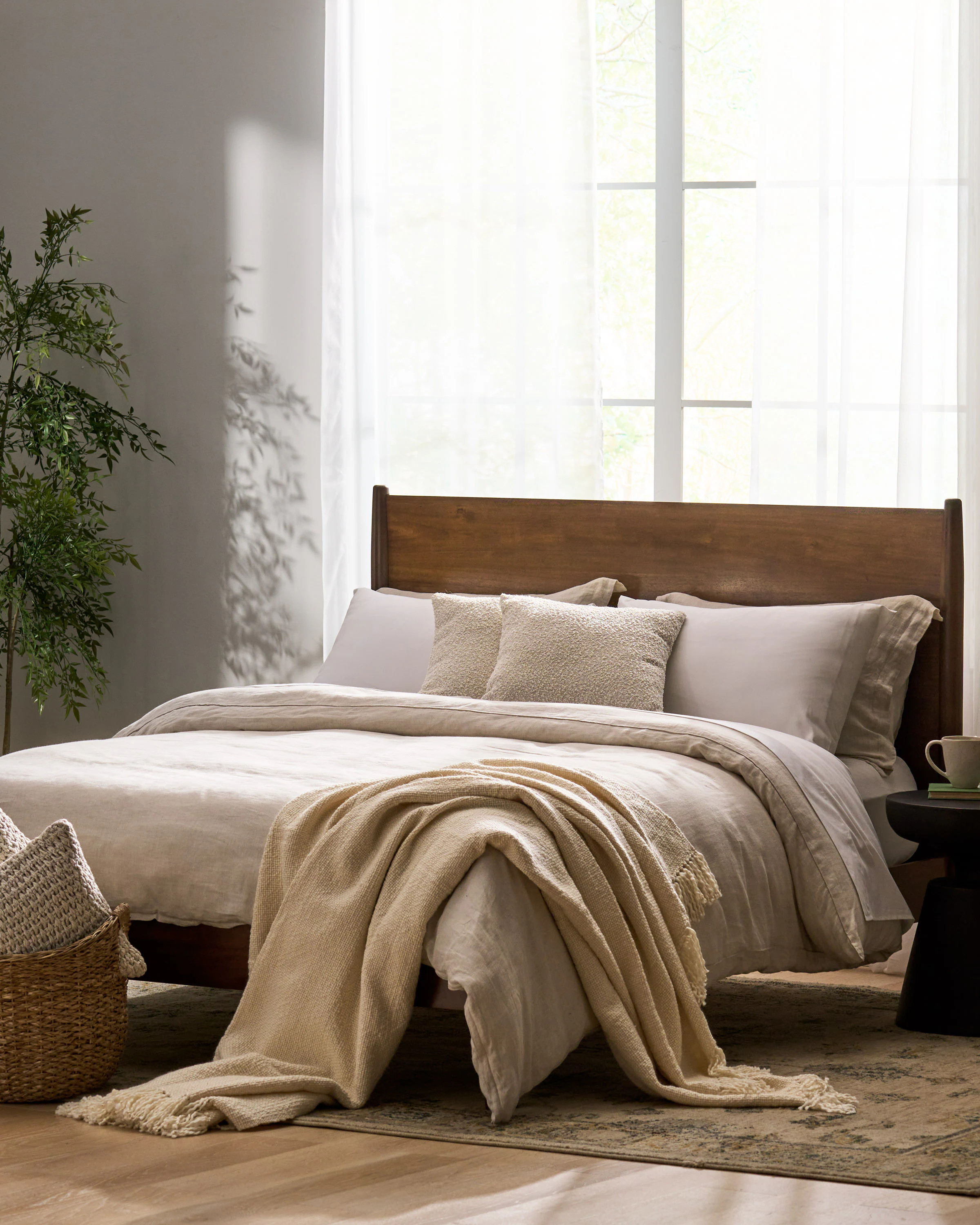 Christopher Knight Home Nova Cohron Mid Century Queen Solid Wood Platform Bed Frame with Headboard and No Box Spring Needed Natural one_size in Yellow | Lowe's