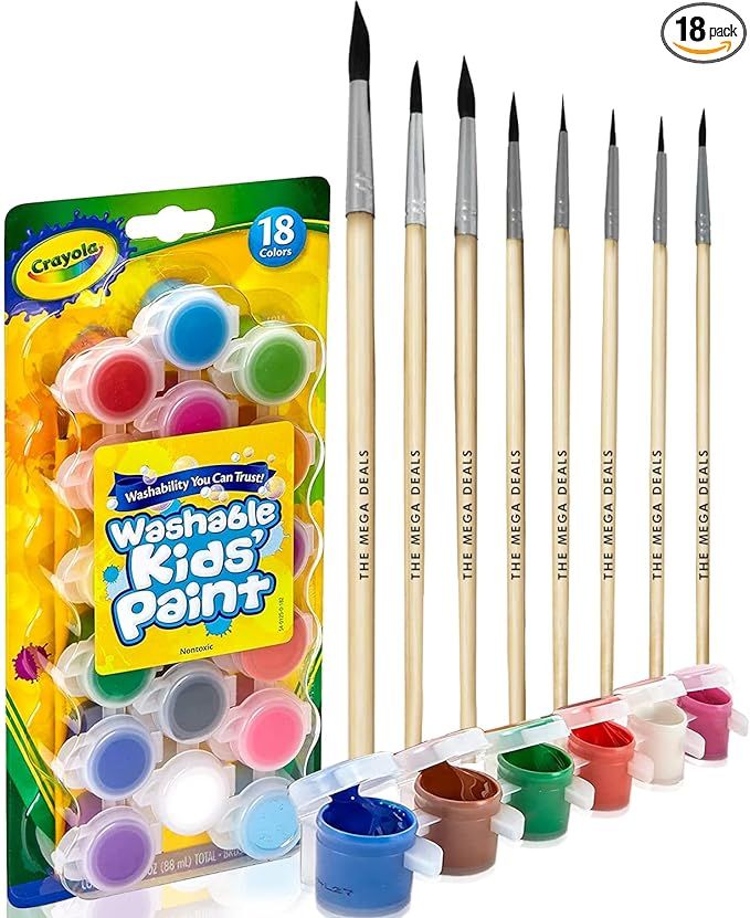 Kids Washable Paint - 18 Kids Paint, 8 Paint Brushes for Kids - Washable Paint for Kids, 18 Paint... | Amazon (US)