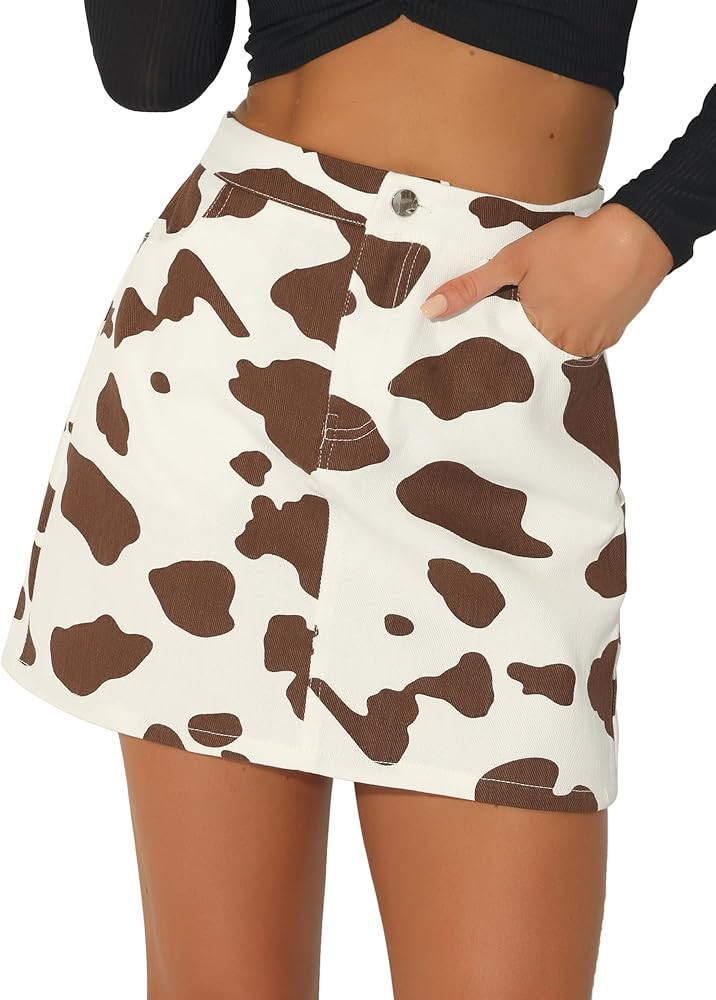 Amazon.com: Allegra K Casual Short Skirt for Women's High Waist Mini Cow Print Skirt Small Brown ... | Amazon (US)