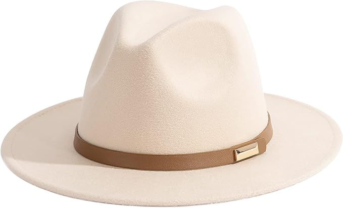 Gossifan Fedora Hats for Men Wide Brim Panama Hat with Classic Belt | Amazon (US)