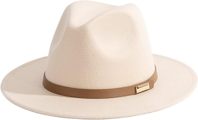 Gossifan Fedora Hats for Men Wide Brim Panama Hat with Classic Belt | Amazon (US)
