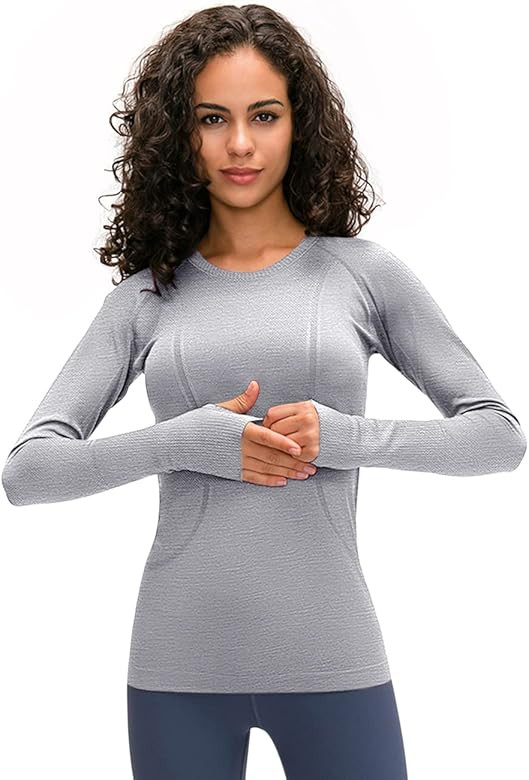 LUYAA Women's Workout Tops Long Sleeve Shirts Yoga Sports Breathable Gym Athletic Top Slim Fit | Amazon (US)