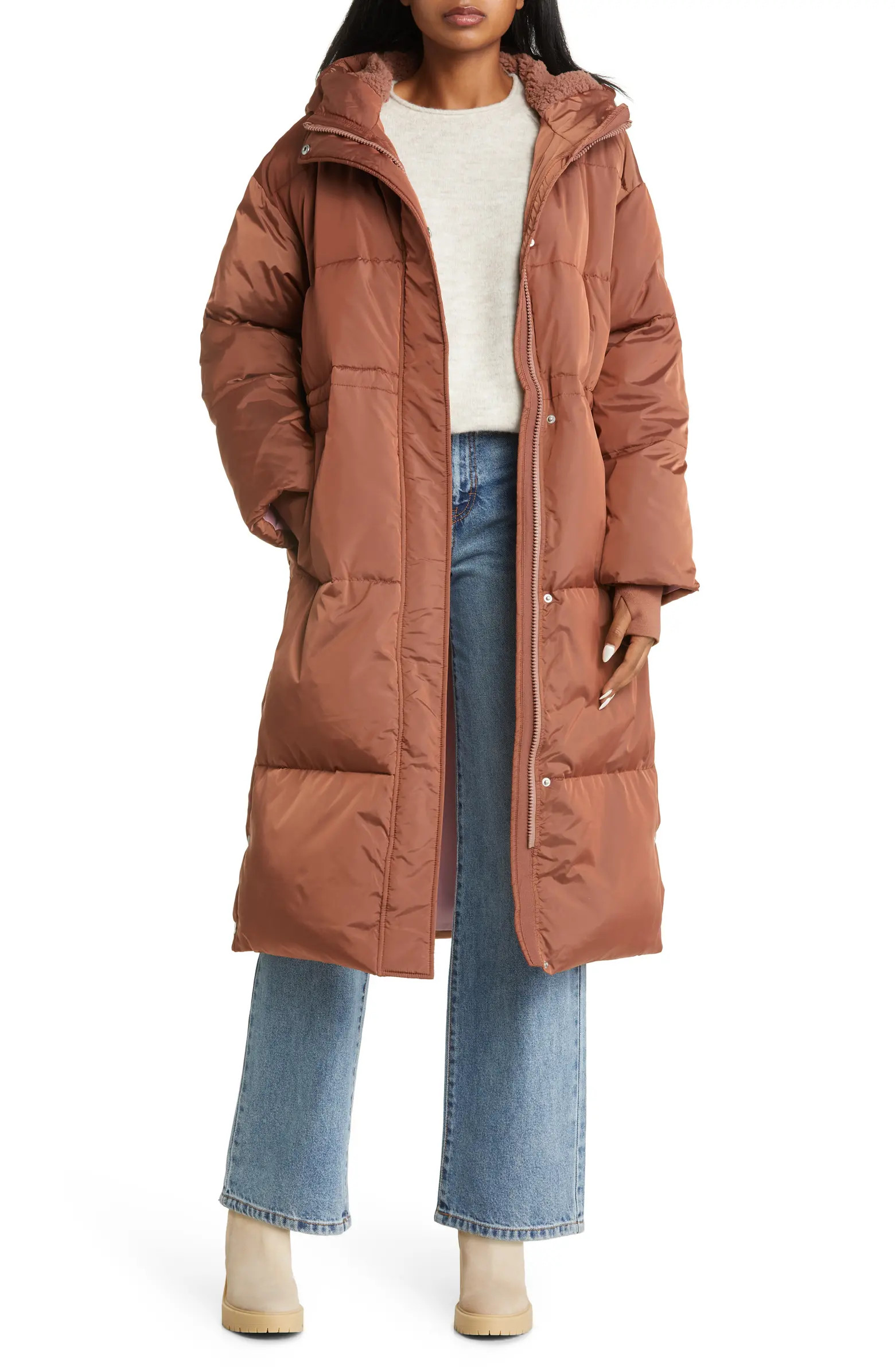 UGG® Keeley Faux Shearling Trim Longline Puffer Coat | Nordstrom | Nordstrom